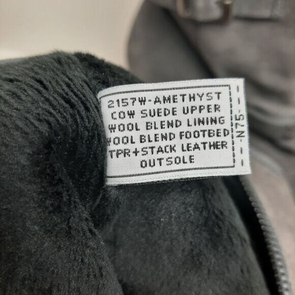 BEARPAW / Amethyst Genuine Suede Heeled Winter Bootie Lined Block Heel Grey 11 - Picture 14 of 16